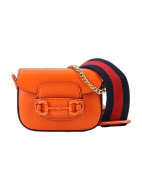 Gucci Horsebit Mini 2-Way Chain Shoulder Bag Leather Orange